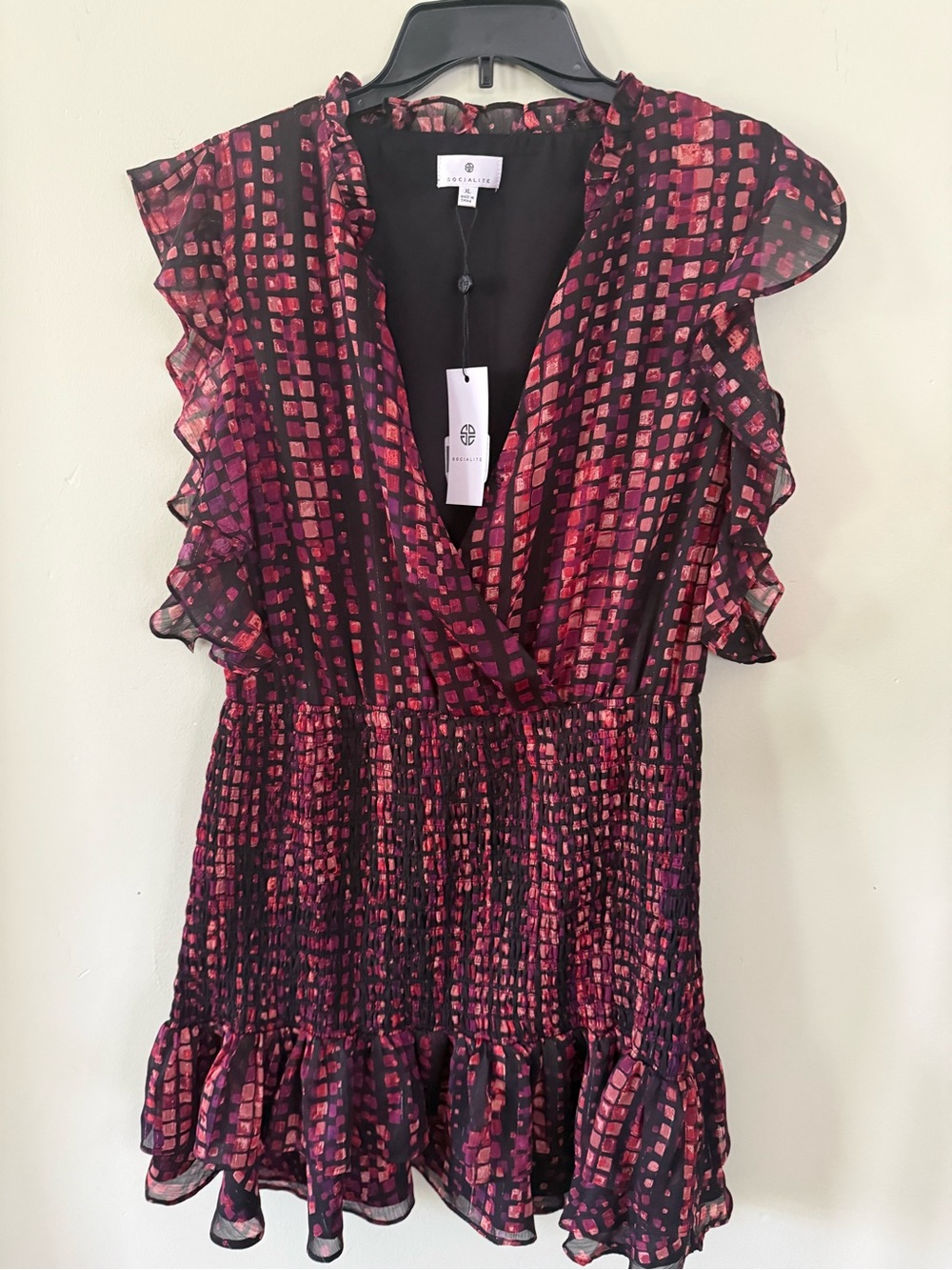 Socialite Pink and Black Ruffle Mini Dress